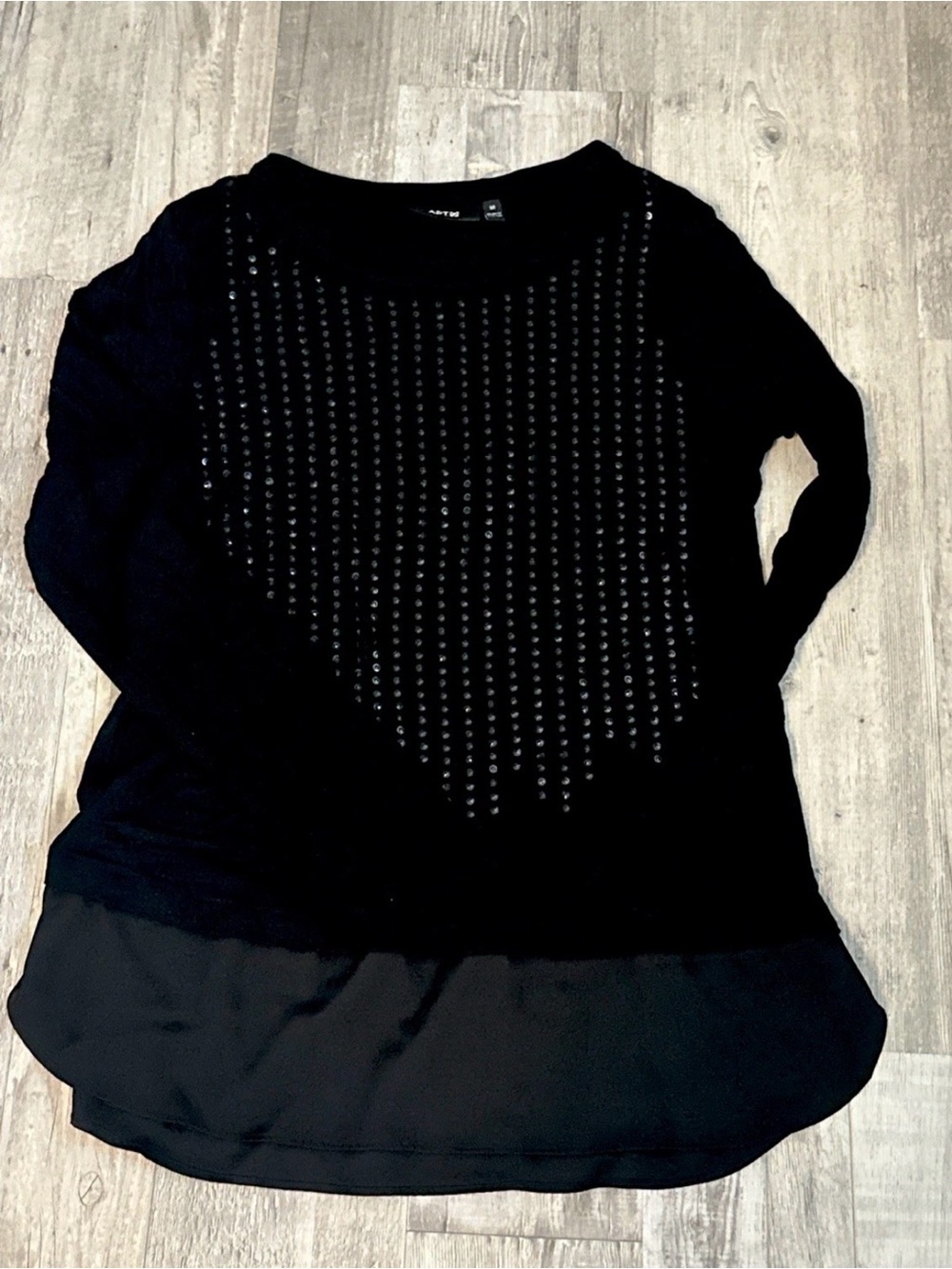 Apt 9 Womens Blouse Medium Black Metallic Casual Knit Long Sleeves Holiday